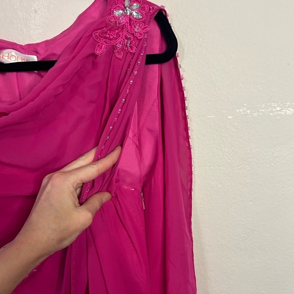 JJ’s House A-line Princess Cowl Neck Tea-Length Chiffon Dress in Fuchsia - Picture 6 of 6